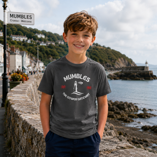 "Mumbles The Gower Gateway" Lighthouse Tee | Kid's Tee Shirt (Children's Souvenir)