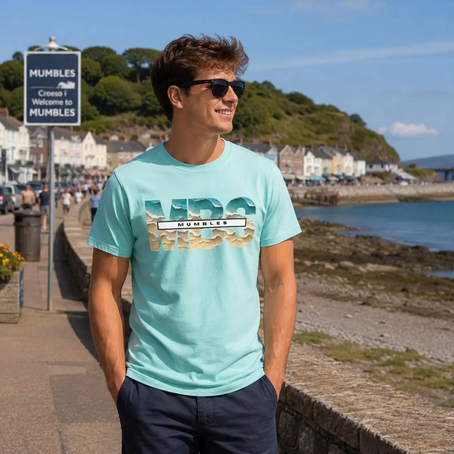 Mumble Sea Shore Waves | MBS Beach Photo Text T-shirt | Coastal Wave Typography Tee